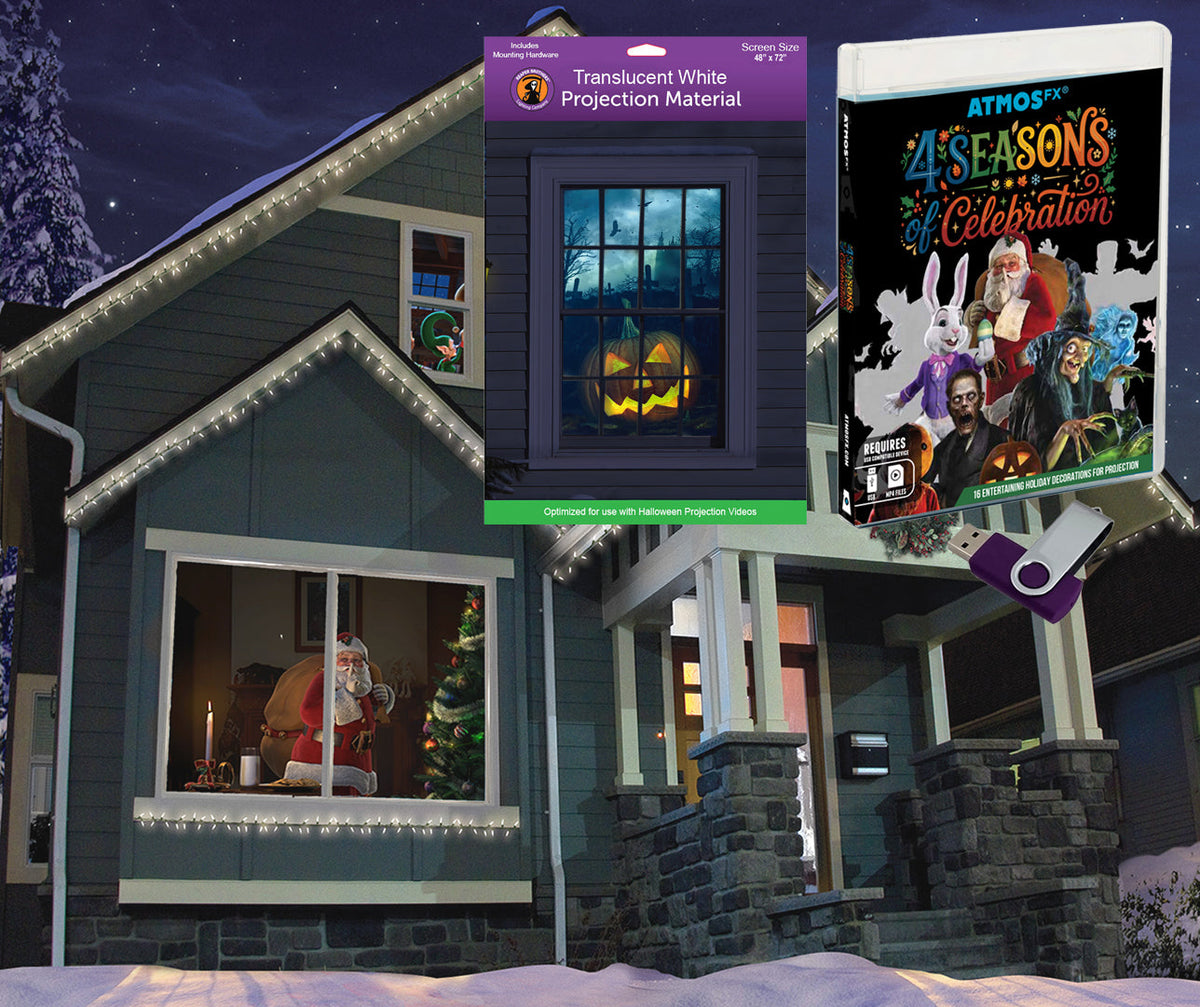 Halloween digital projection decoration set with 48 in x 72 in screen and USB