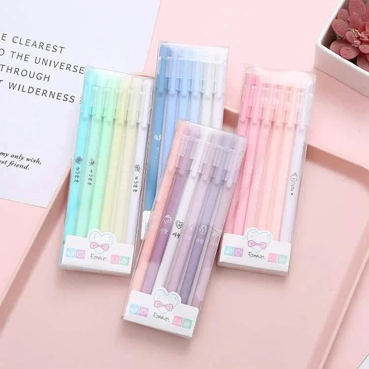 4-pack pastel gel pens in clear case with heart decals, assorted pen colors