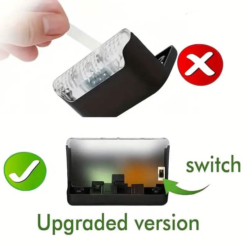 Solar deck light with switch and mounting base, black housing and clear top cover
