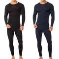 Men's cotton fleece thermal set with long-sleeve top and leggings in black and navy