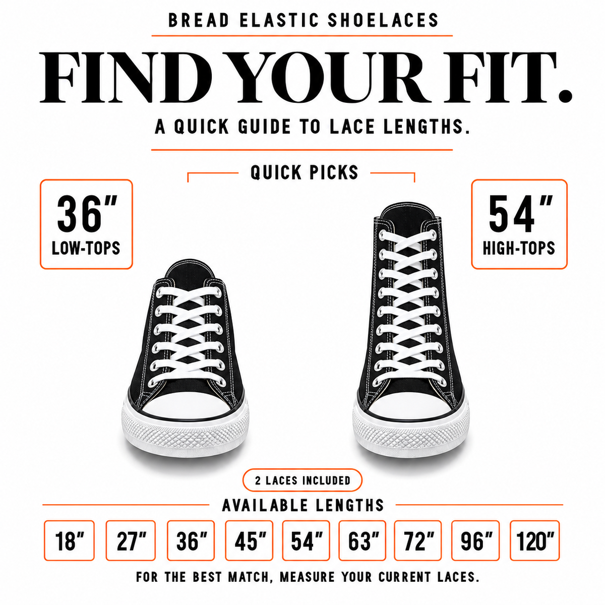 Elastic shoelace length guide showing black high-top shoes and size options
