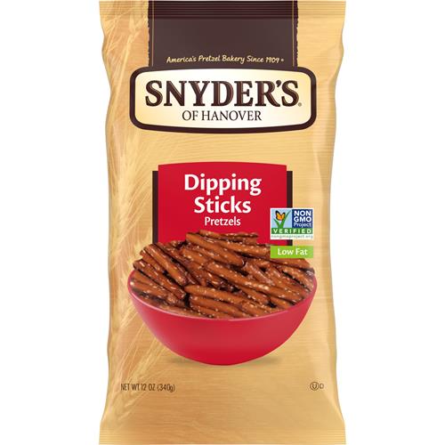 Pretzel dipping sticks bag with Snyders of Hanover branding and dipping sticks label