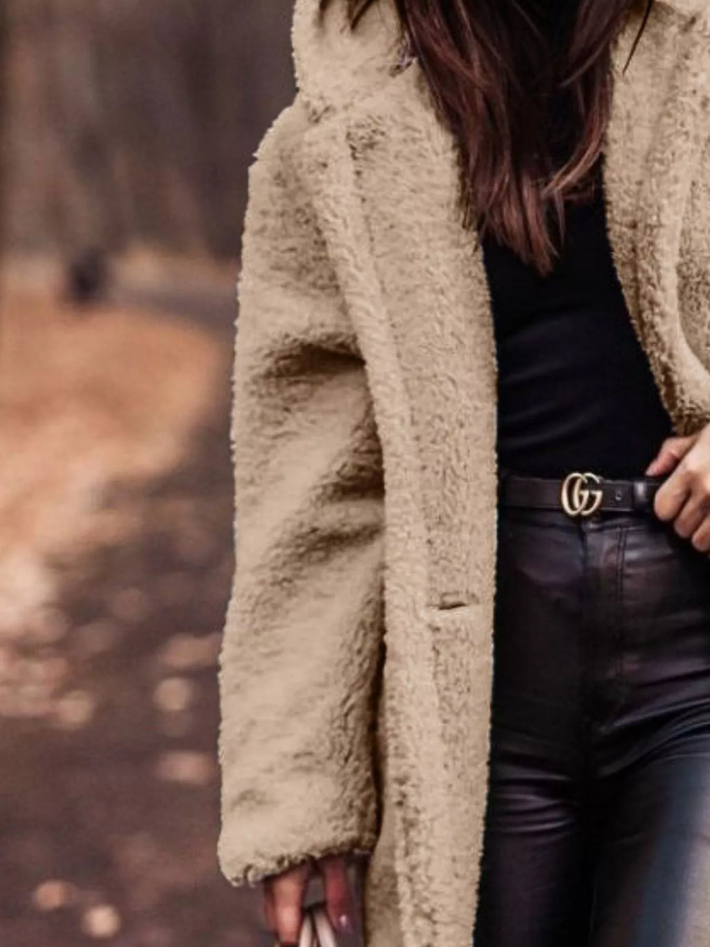 Beige textured hooded longline coat with front opening and relaxed fit