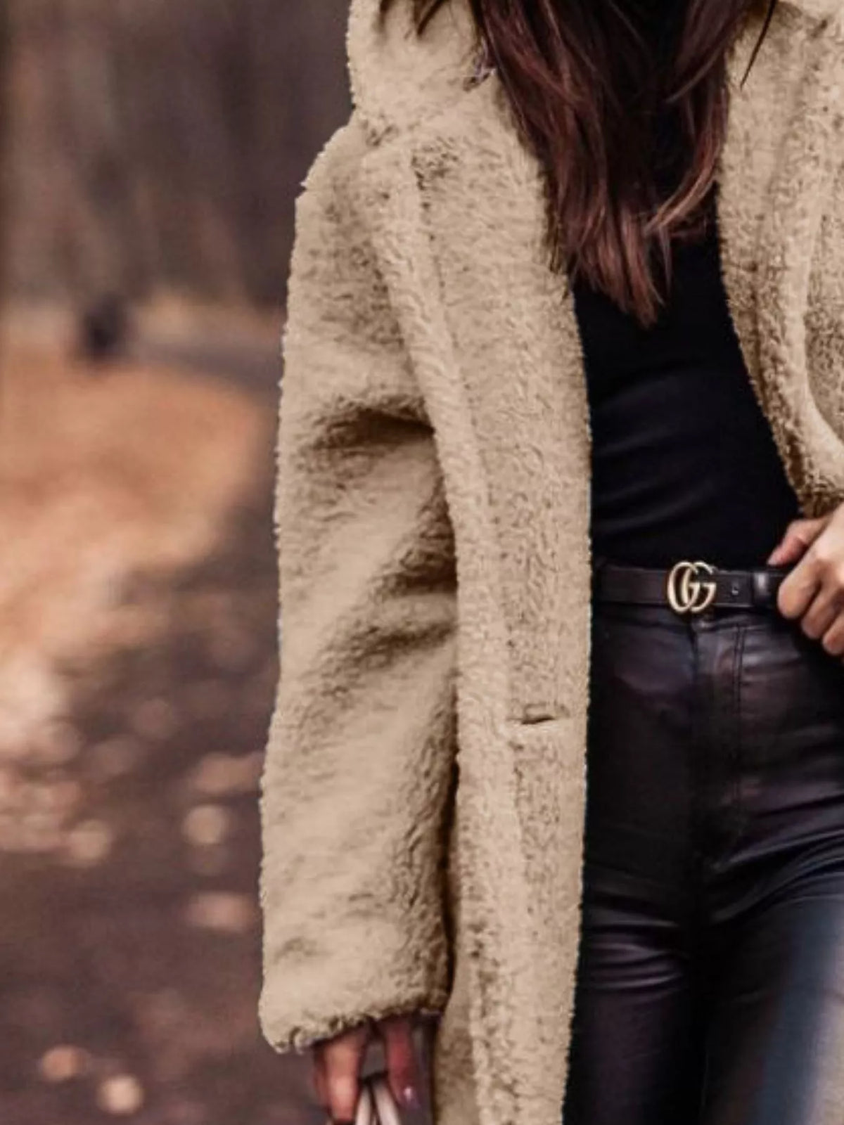 Beige textured hooded longline coat with front opening and relaxed fit