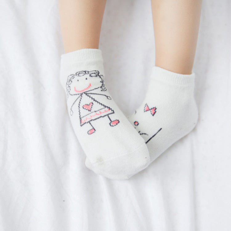 White kids cotton baby socks with cute robot graphic and small heart accents.