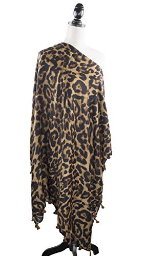 Leopard print scarf wrap with tassels, draped on a mannequin form.