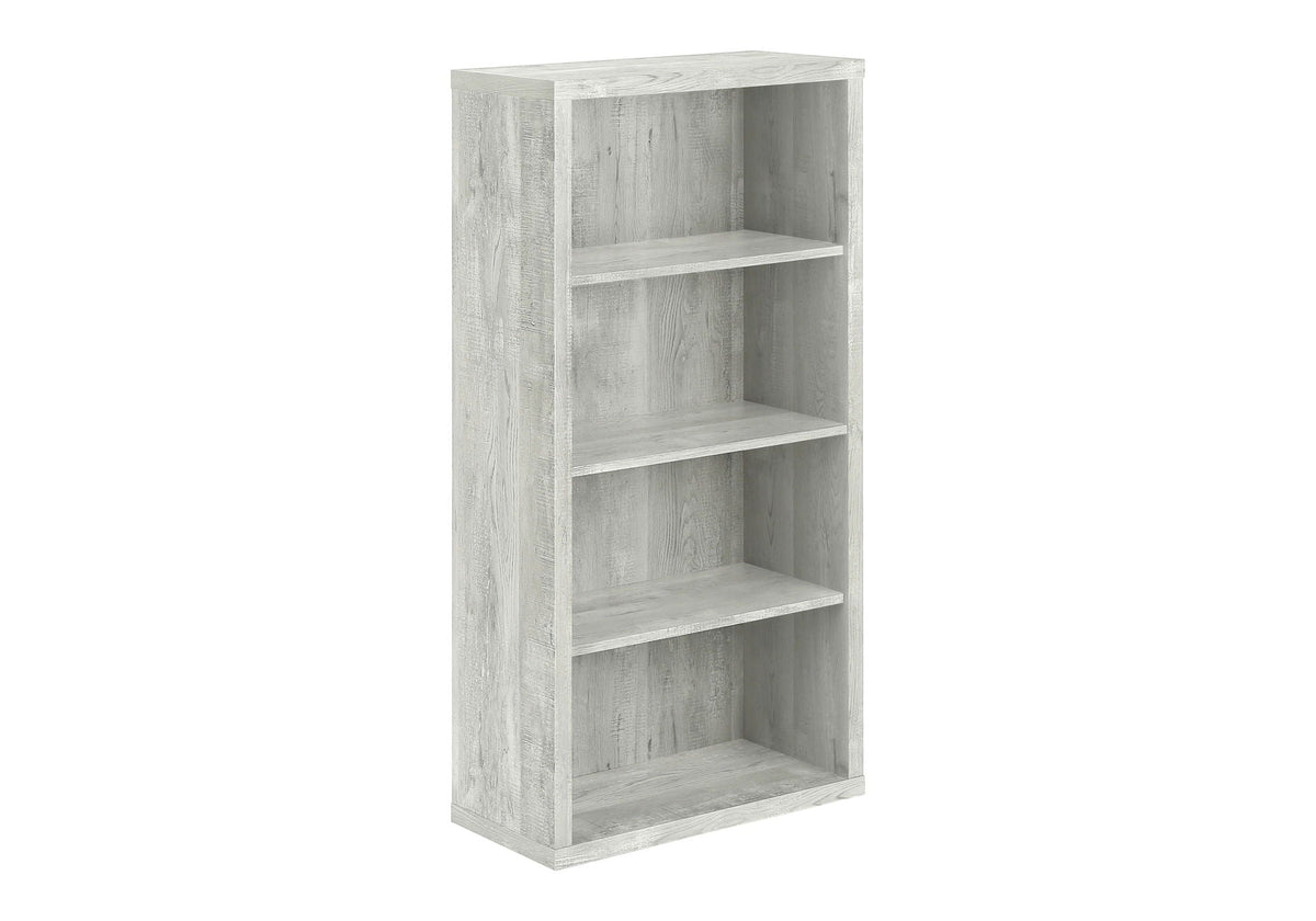 5-tier gray wood-look bookshelf with open shelves