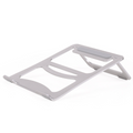 Silver vented laptop cooling stand base with foldable supports and grip handle