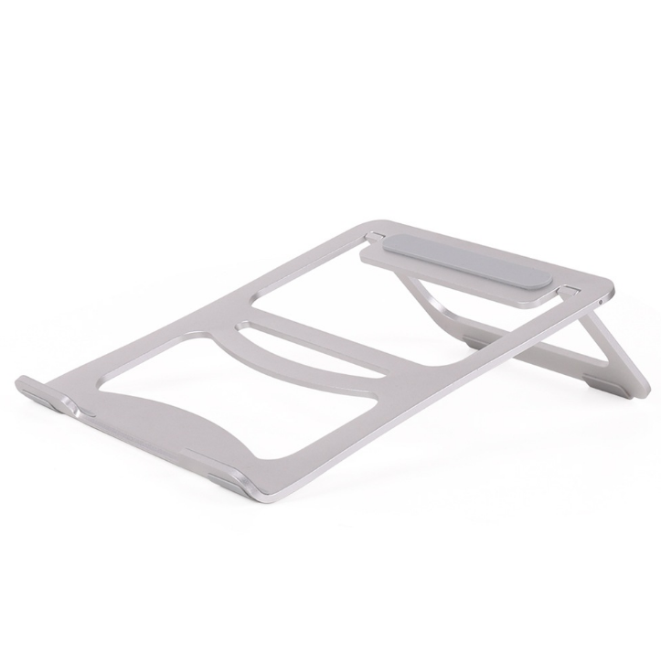 Silver vented laptop cooling stand base with foldable supports and grip handle