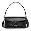 Quilted pebble leather shoulder bag with chain strap and flap, black color