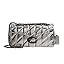 Quilted patterned shoulder bag in dark gray with chain strap and front flap.