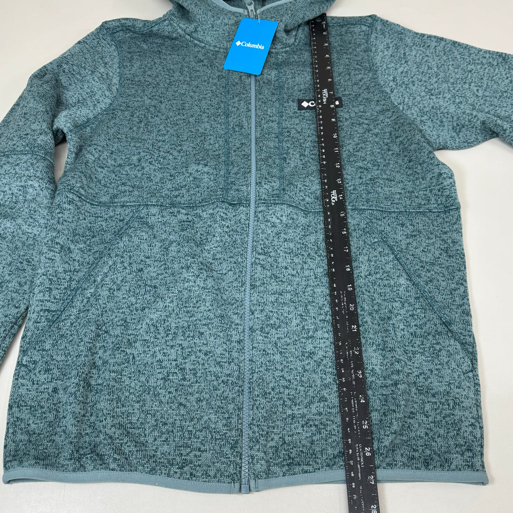 Men's teal heather fleece full-zip jacket with hood and central zipper