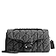 Quilted pebble leather shoulder bag with chain strap and flap, dark gray color