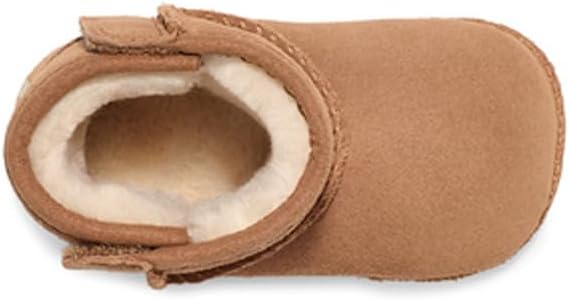 UGG baby classic suede boot, chestnut brown, open top view showing plush lining