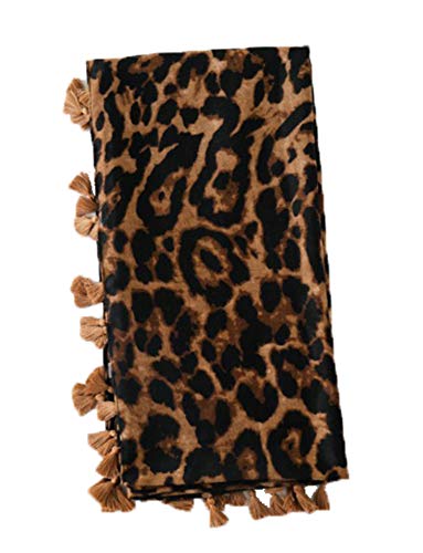 Leopard print scarf wrap with dense tassel fringes along the edge.