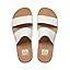 Platform slide sandals in white with tan footbed, wide two-strap design