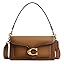Quilted shoulder bag in tan with chain strap and turn-lock front flap.