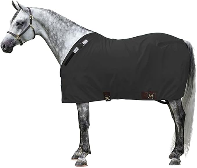 Dura-Nylon horse stable sheet, black, with front closure and surcingle straps