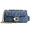 Quilted pebble leather shoulder bag with chain strap, blue