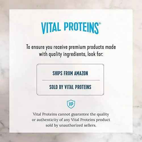 Product info card for collagen peptides powder with authenticity and shipping notes