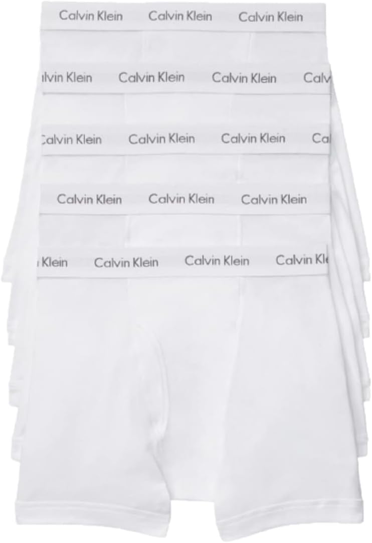 Calvin Klein men’s cotton boxer briefs 5-pack in white with white logo waistband