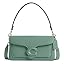 Quilted pebble leather shoulder bag with chain strap and flap, mint green color
