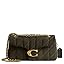 Quilted leather shoulder bag with chain strap and front flap clasp, dark color.