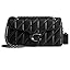 Quilted pebble leather shoulder bag with chain strap and flap, glossy black color
