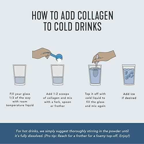 How to add collagen to cold drinks: fill glass, add 1–2 scoops, stir and mix