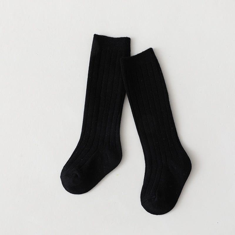 Baby ribbed crew socks, black, middle-long length, pair view