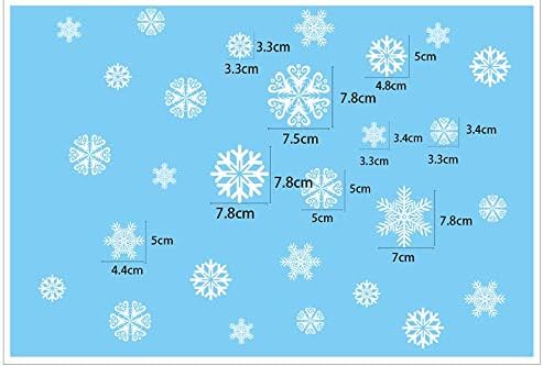 Christmas window sticker size chart with snowflake measurements in cm