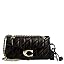 Quilted pebble leather shoulder bag with chain strap, black; hardware close-up