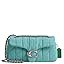 Quilted pebble leather shoulder bag with chain strap and flap, teal color