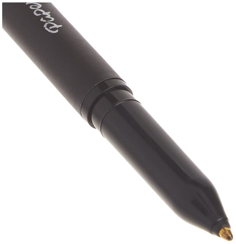 Black ballpoint pen tip close-up with medium point