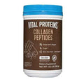 Collagen peptides powder canister with blue lid and brown label