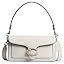 Quilted leather shoulder bag with chain strap and front flap clasp, light color.