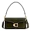 Quilted pebble leather shoulder bag with chain strap and flap, olive green color
