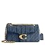 Quilted pebble leather shoulder bag with chain strap and flap, dark blue color
