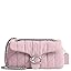Quilted pebble leather shoulder bag with chain strap, dusty rose