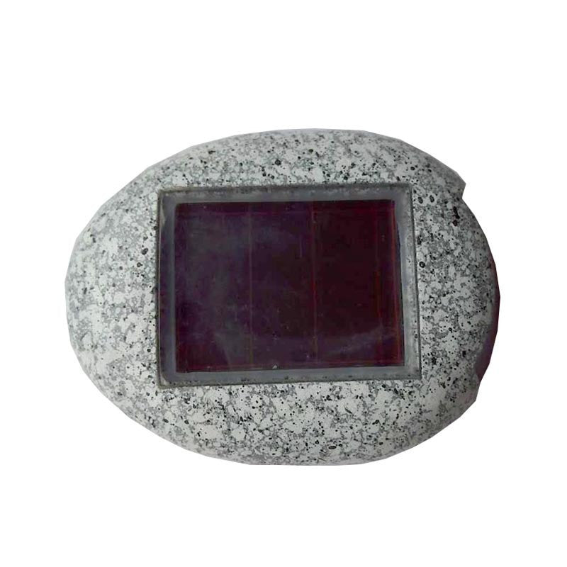 Grey speckled oval solar garden lamp with dark rectangular solar panel