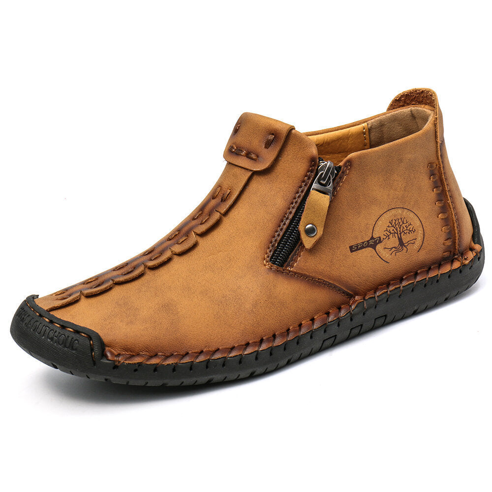Dr Martens fleece-lined zipper ankle boots, tan leather with side zipper