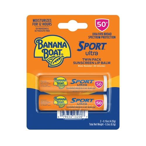 Banana Boat Sport Ultra SPF 50 lip sunscreen twin pack in blister package