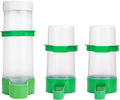 Green and clear bird feeder set with one tall seed feeder and two water dispensers