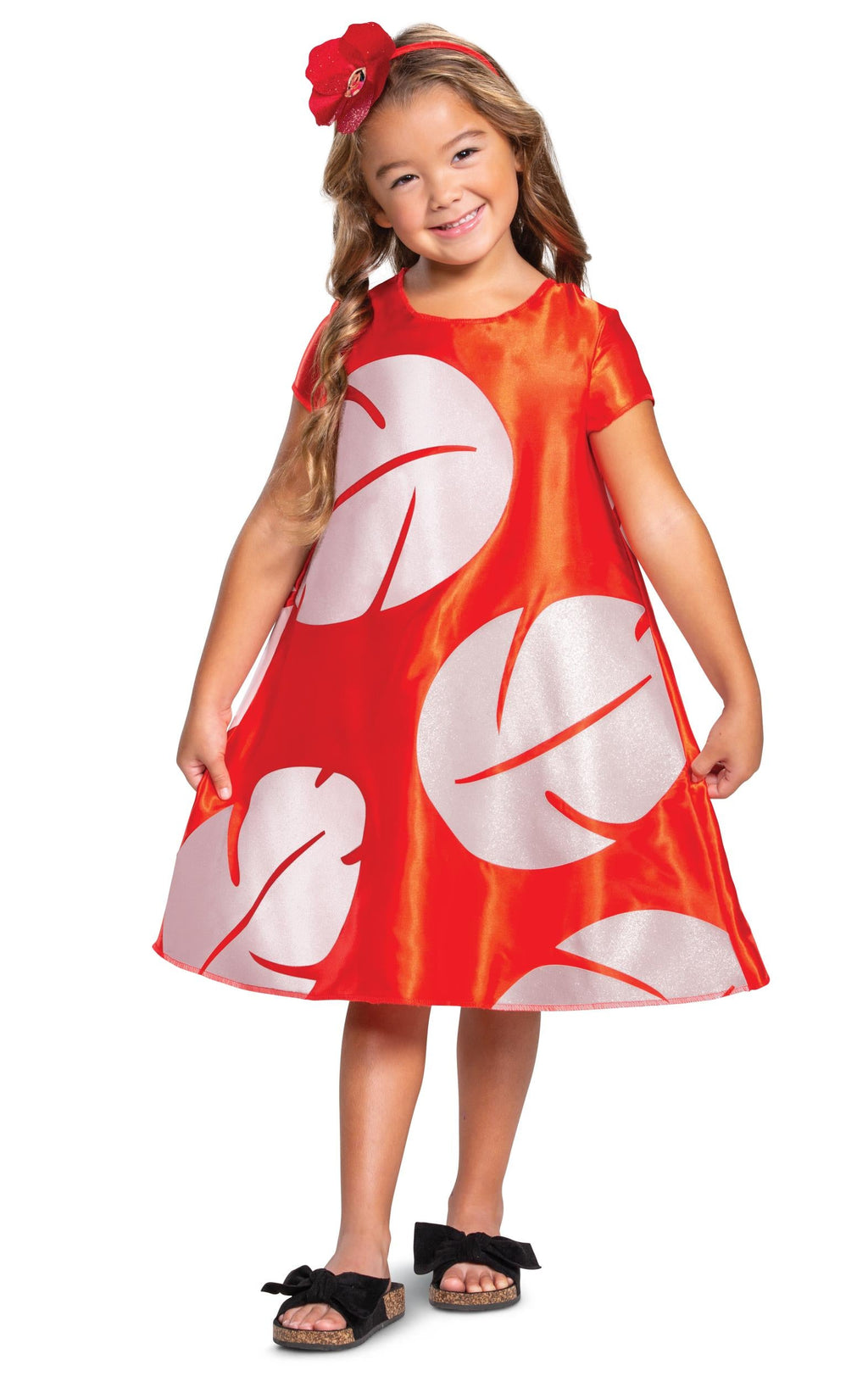 Girls red graphic costume dress with short sleeves and A-line skirt