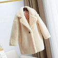 Girls' cream sherpa coat with hood, button front, long sleeves