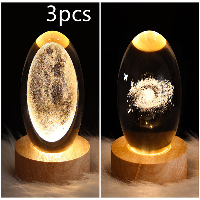 LED galaxy crystal ball table lamp with warm mottled planet surface