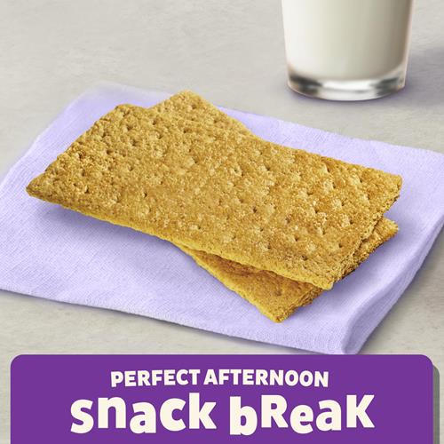 Organic honey graham crackers on a light cloth, two cracker sheets visible.