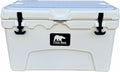 White hard cooler front with lid and black latches, Polar Bear Coolers logo