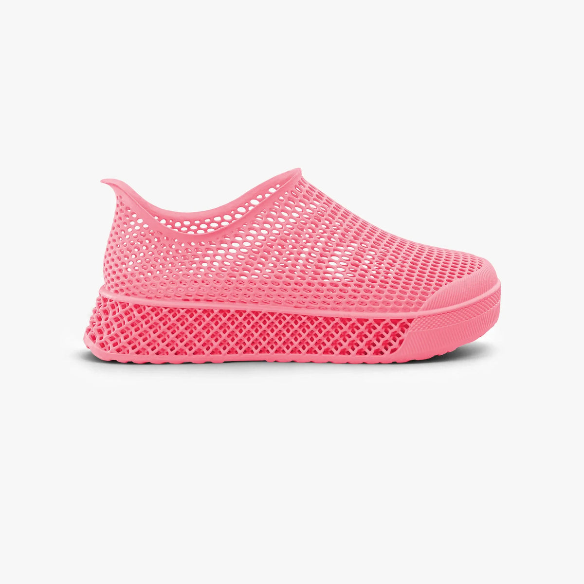 Pink 3D-printed casual sneakers with perforated mesh upper and slip-on cuff