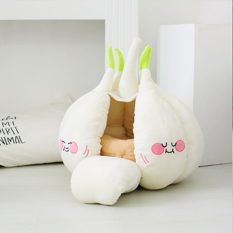 White pet cave tent bed with open entrance and removable cushion for cozy naps